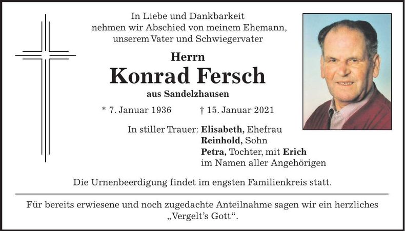 Traueranzeige Konrad Fersch