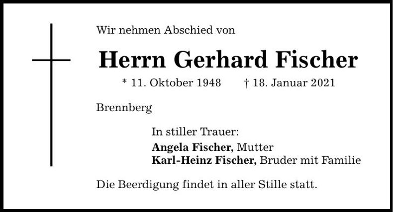 Traueranzeige Gerhard Fischer