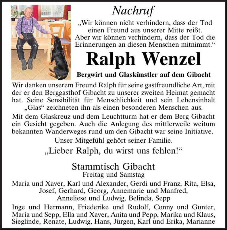 Traueranzeige Ralph Wenzel