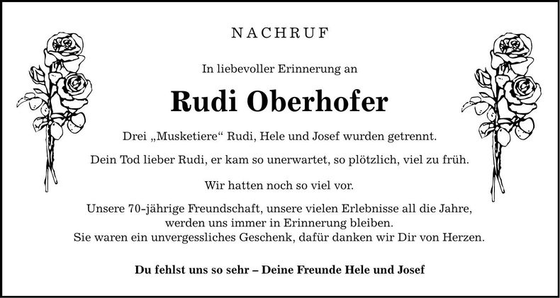 Traueranzeige Rudi Oberhofer