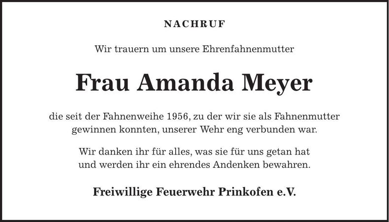Traueranzeige Amanda Meyer