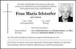 Traueranzeige Maria Irlstorfer