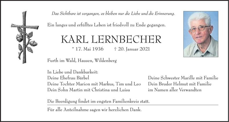 Traueranzeige Karl Lernbecher