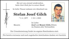 Traueranzeige Stefan Josef Gilch