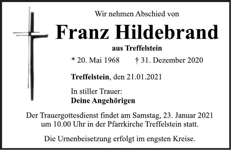Traueranzeige Franz Hildebrand