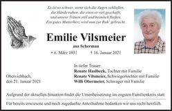 Traueranzeige Emilie Vilsmeier