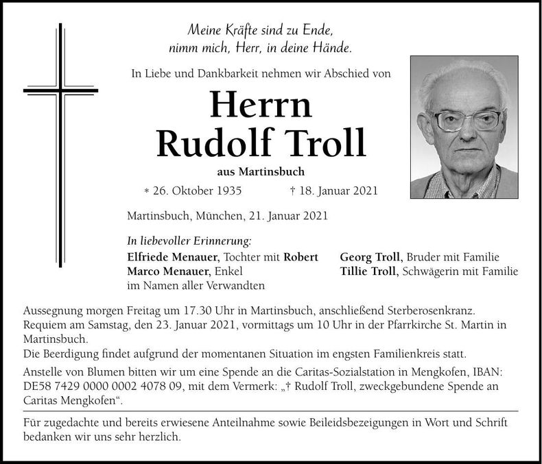 Traueranzeige Rudolf Troll