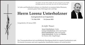 Traueranzeige Lorenz Unterholzner
