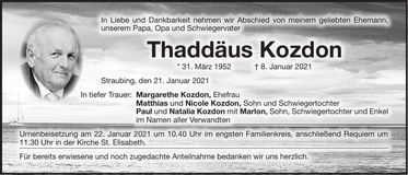 Traueranzeige Thaddäus Kozdon