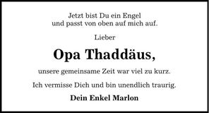Traueranzeige Thaddäus Kozdon