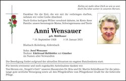 Traueranzeige Anni Wensauer