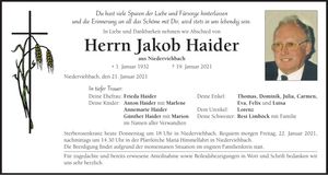 Traueranzeige Jakob Haider