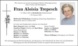Traueranzeige Aloisia Trepesch