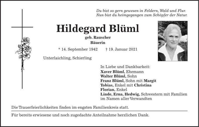 Traueranzeige Hildegard Blüml