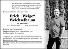 Traueranzeige Erich Weichselbaum