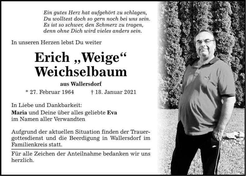 Traueranzeige Erich Weichselbaum