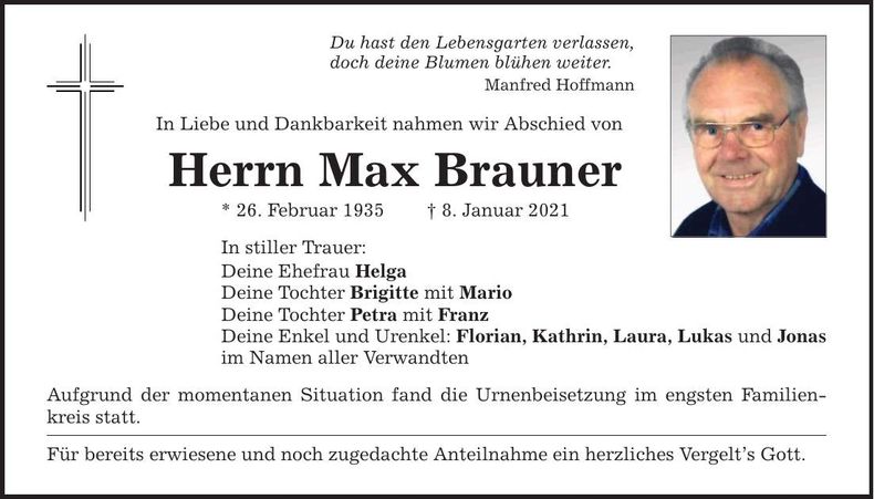 Traueranzeige Max Brauner
