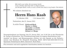 Traueranzeige Hans Raab