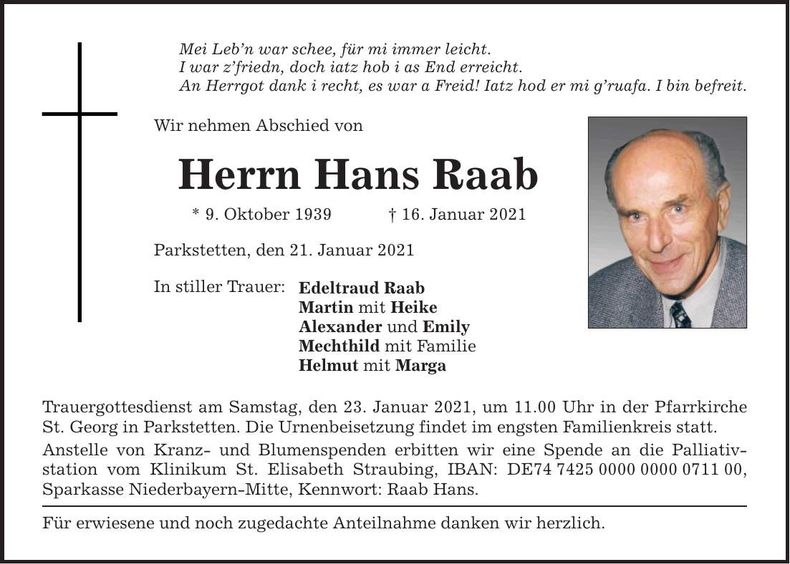 Traueranzeige Hans Raab