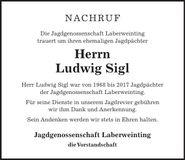 Traueranzeige Ludwig Sigl