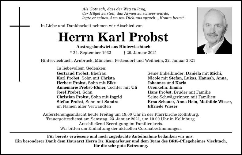 Traueranzeige Karl Probst