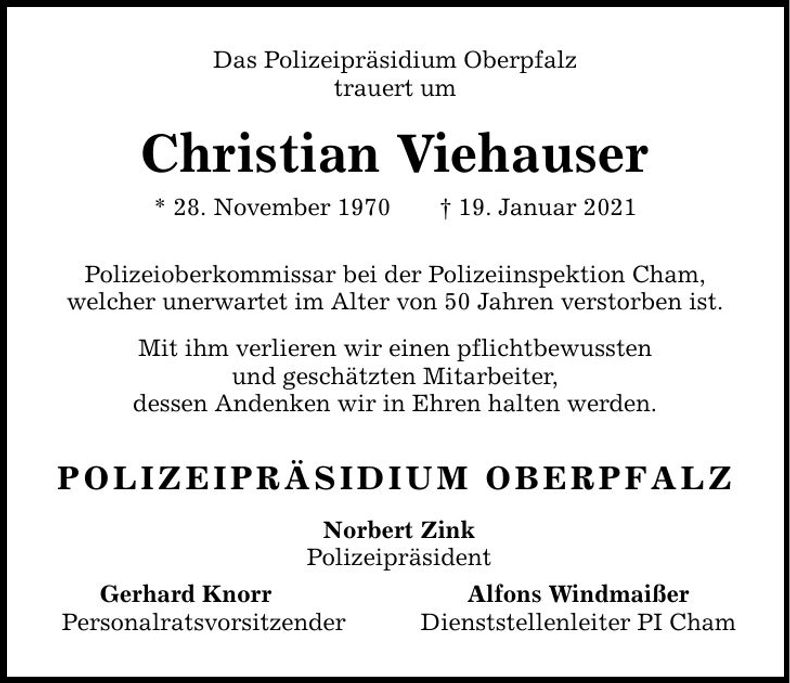 Traueranzeige Christian Viehauser