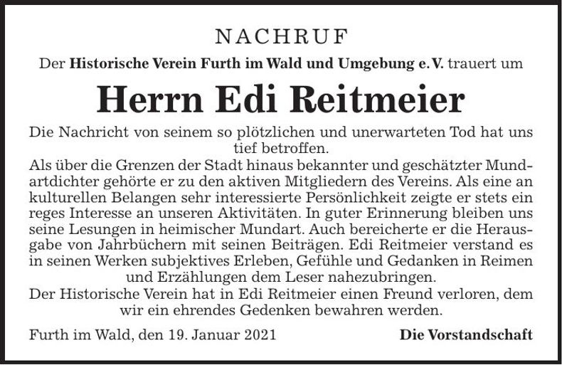 Traueranzeige Edi Reitmeier