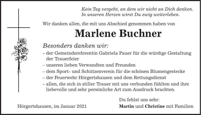 Traueranzeige Marlene Buchner