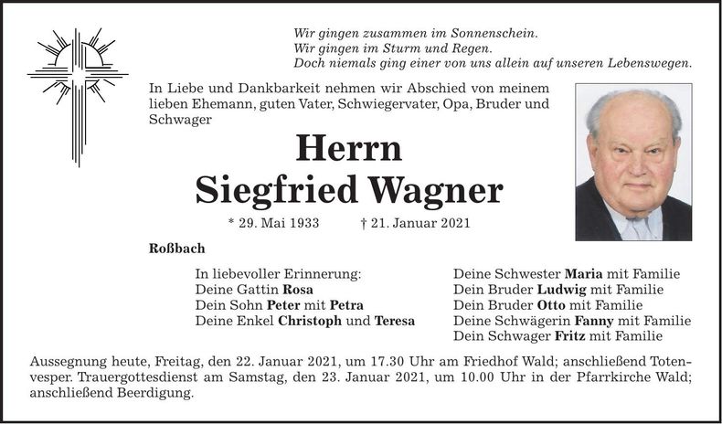 Traueranzeige Siegfried Wagner