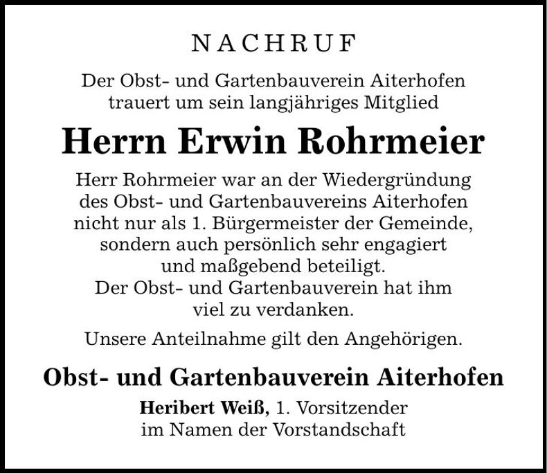 Traueranzeige Erwin Rohrmeier