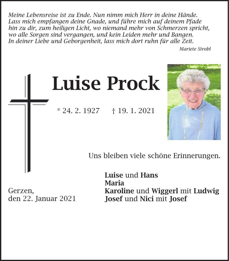 Traueranzeige Luise Prock