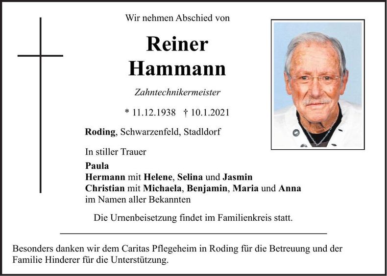 Traueranzeige Reiner Hammann