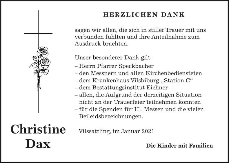 Traueranzeige Christine Dax