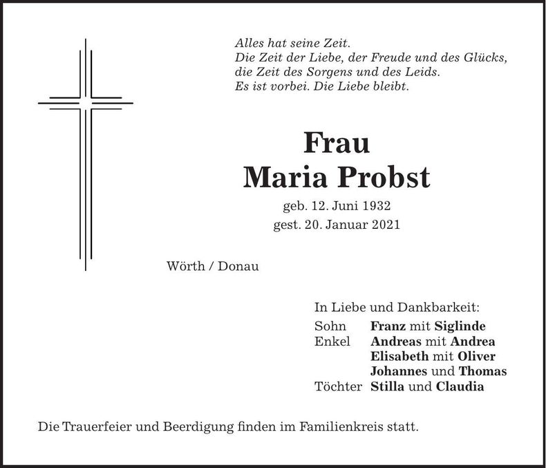 Traueranzeige Maria Probst