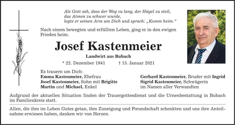 Traueranzeige Josef Kastenmeier