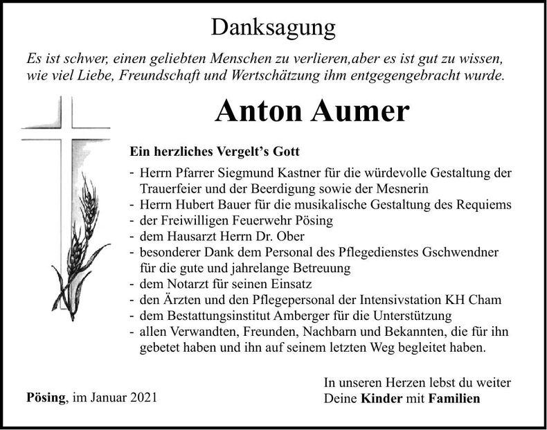 Traueranzeige Anton Aumer