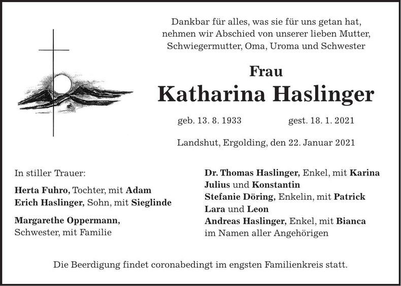 Traueranzeige Katharina Haslinger