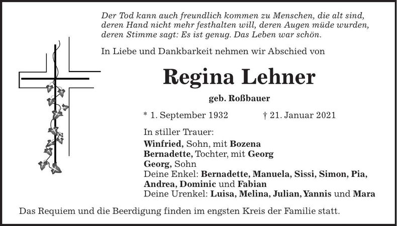 Traueranzeige Regina Lehner