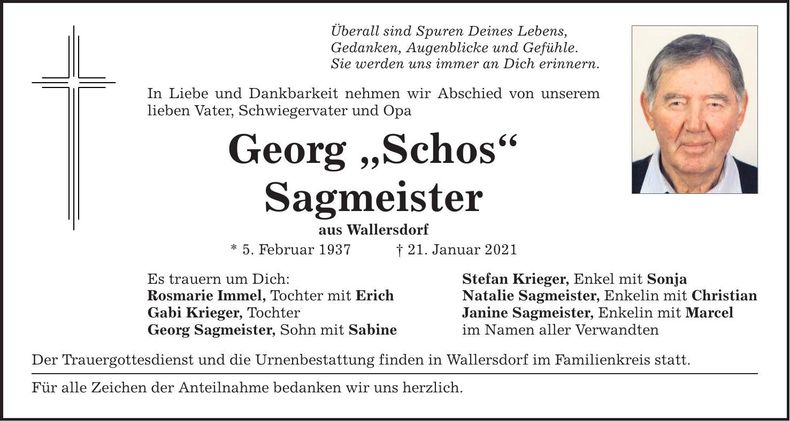 Traueranzeige Georg Sagmeister