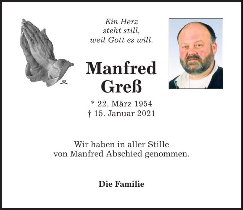 Traueranzeige Manfred Greß