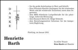 Traueranzeige Henriette Barth