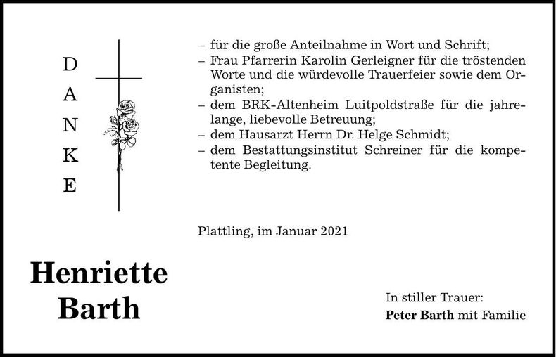 Traueranzeige Henriette Barth