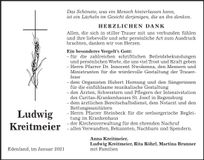 Traueranzeige Ludwig Kreitmeier