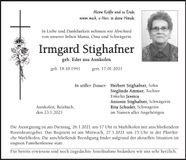 Traueranzeige Herbert Stighafner