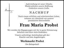 Traueranzeige Maria Probst