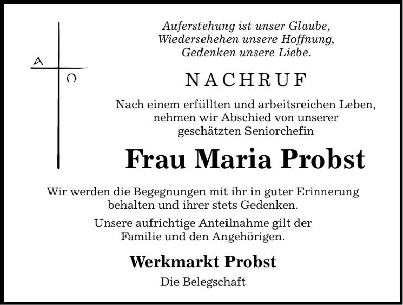 Traueranzeige Maria Probst