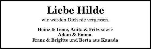 Traueranzeige Hilde 