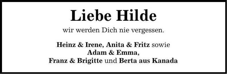 Traueranzeige Hilde 