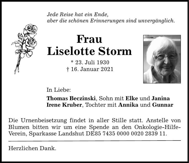 Traueranzeige Liselotte Storm