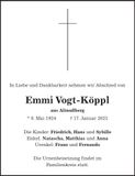 Traueranzeige Emmi Vogt-Köppl
